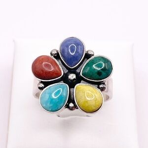 Size 9 Multicolor stones Teardrop 925 Sterling Silver Ring